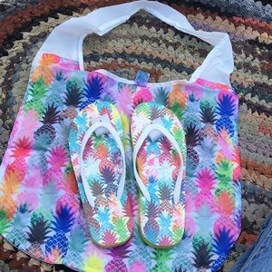 Pineapple Print Sandals with shopping bag